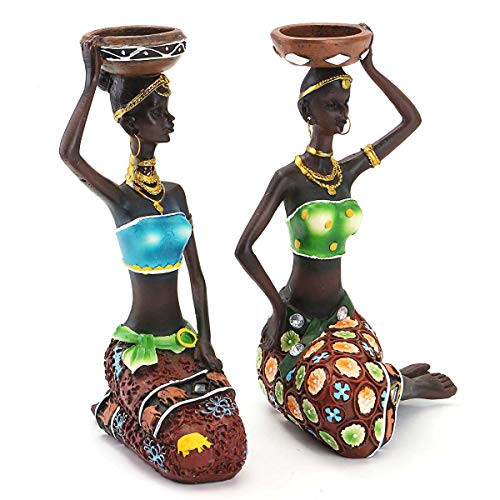 African Statue Sculpture (2 Pack) Candle Holder Ornaments Tribal