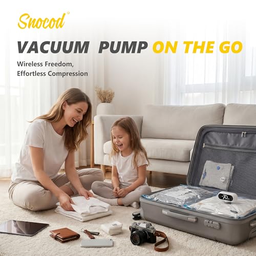 15 Pack Travel Vacuum Bags with Electric Pump, 70KPa Vacuum Storage Bags for Clothing, Reusable Space Saver Bags for Suitcase, Travel & Home Storage, Alpine White