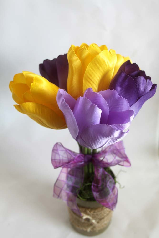 Spring Flower Arrangement Burlap Tulips Floral Arrangement