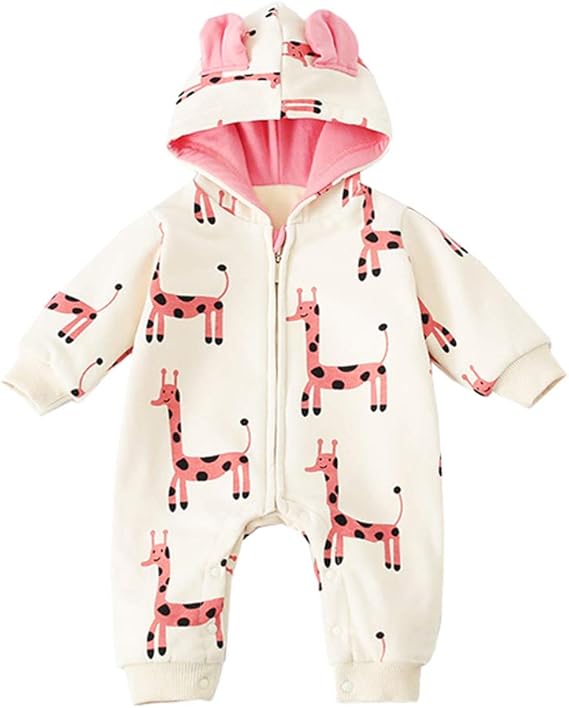 Amazon Co Jp Dxxchung ベビー服 ロンパース 新生児 カバーオール 冬 裏起毛 フード付き 耳つき ジラフ 前開き お出かけ 男の子 女の子 百日祝い 服 ファッション小物