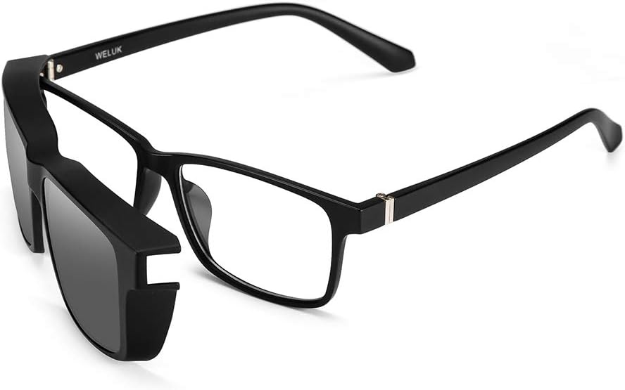 2 in 1 Set, Eyeglasses Frame with Magnetic Clip on Polarized Sunglasses