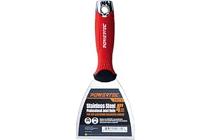 POWERTEC 4-Inch Stainless Steel Drywall Joint Knife - Flexible Blade, Soft Grip, for Patching, Taping, Scraping (72172)