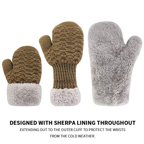 ORVINNER 3 Pairs Baby Toddler Winter Mittens Kids Warm Sherpa Lined Mittens Thicken Knit Gloves for Boys Girls (Black/Navy/Mocha)