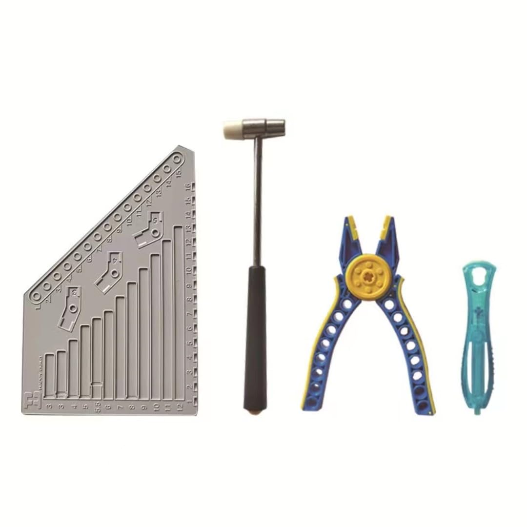 Pasyru 4Pcs Building Block Tool Set, Measuring Ruler, Auxiliary Tool Hammer, Auxiliary Pliers, Brick Separator, Compatible with Most Building Block Toys (Blue)