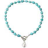HETICA Turquoise Bead Pearl Necklace Suitable for Women Bohemian Choker Jewelry