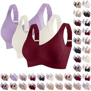 3PCS Seamless Bras for Women 2025 Push Up Adjustable Bras Cozy Ribbed Wireless Full Support Sports Solid Color Bra