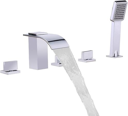 Lovedima Waterfall 5 Hole Roman Tub Filler Faucet 3 Handles Deck