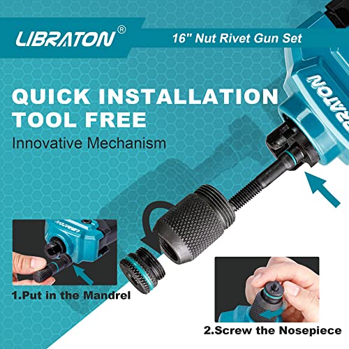 Libraton Professional Hand Riveter for Double Handle Threaded Inserts Kit, 16 Inch Rivet Nut with 70 Nuts and 7 Metric Mandrels, Easy to Replace