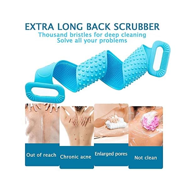 Extra Long Silicone Back Scrubber for Use In Shower, Dual-Sided Body Bath Brush for Exfoliating, Men/Women Deep Clean…