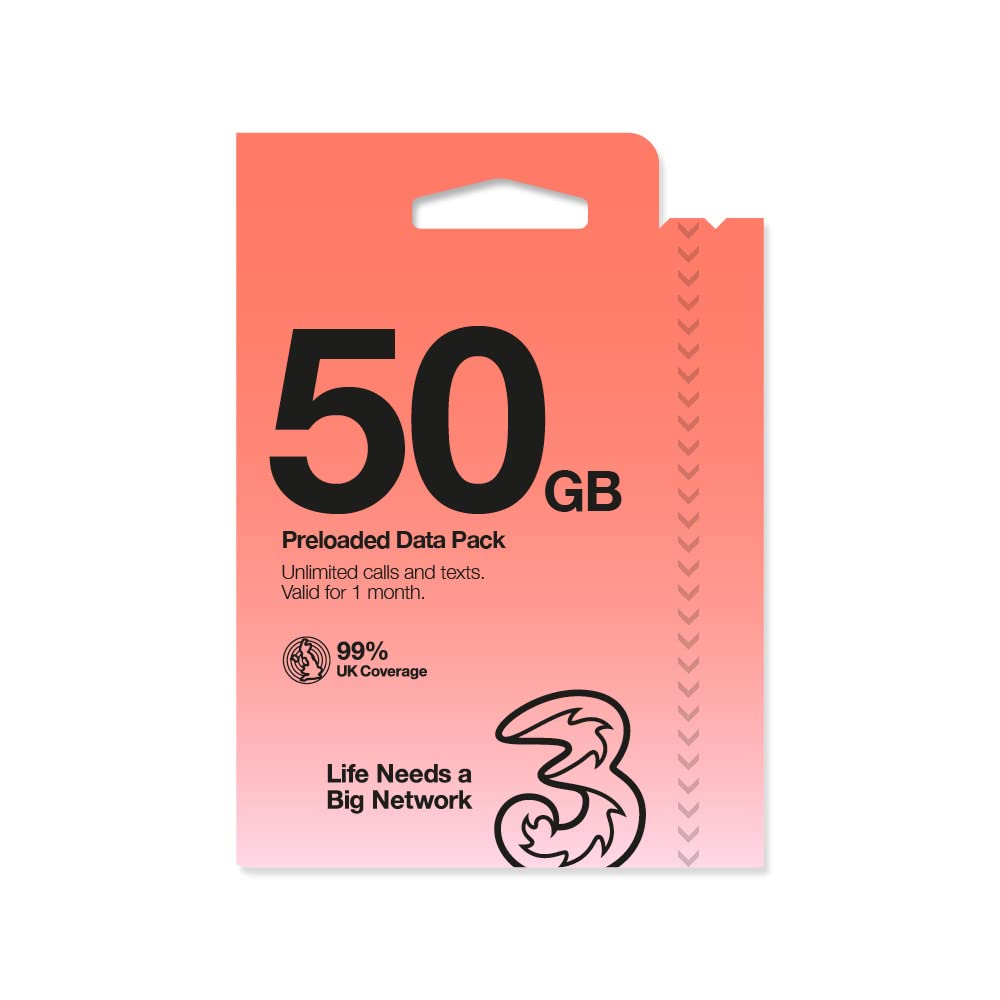 Three Mobile PAYG Voice SIM Pack - 50GB