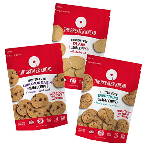 Greater Knead Gluten Free Bagel Chips - Vegan, non-GMO, Free of Wheat, Nuts, Soy, Peanuts, Tree Nuts - Combo bags with Plain, Cinnamon Raisin, and Everything (3 bags) - Thumbnail 7