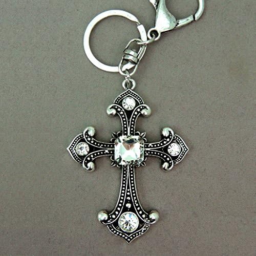 Crystal Gothic Style Silver Cross Key Chain / Purse Charm