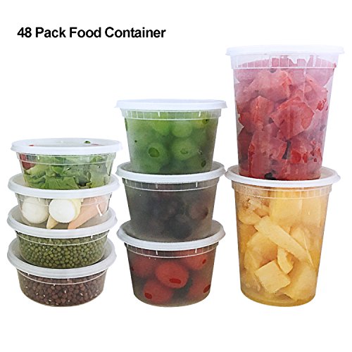 Lasten Plastic Food Storage Containers with Airtight Lids, Restaurant Deli Cups Foodsavers Baby Bento Lunch Slime Box Meal Prep Containers, 48 Packs - Thumbnail 7