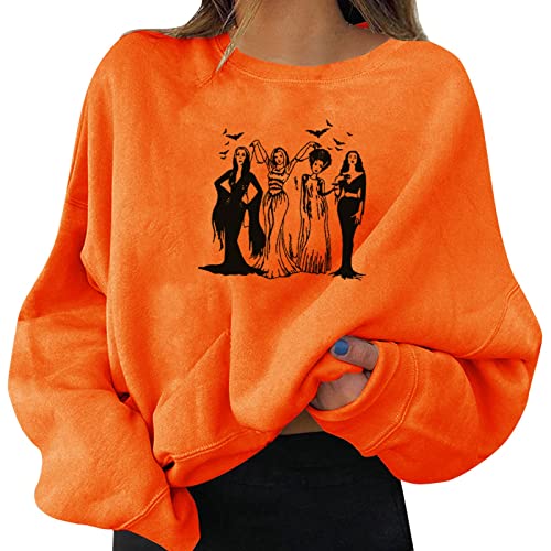 Halloween Crewneck Sweatshirt Women Halloween Pumpkin Sleeve
