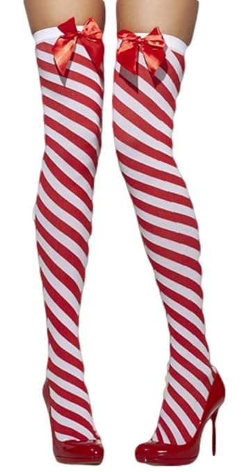 Fancy Me Damen rote weiß grün gestreift Weihnachten Sexy Miss Mrs Weihnachtself Kostüm Strümpfe Socken - rot/weiß gestreift, 