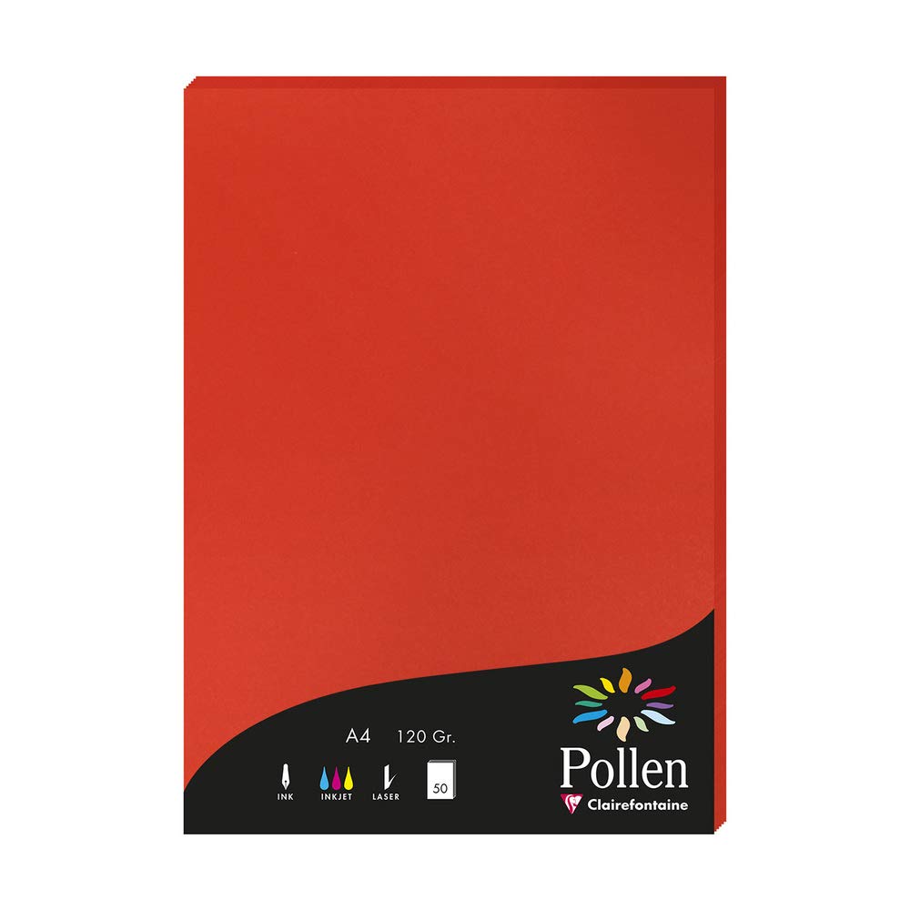 Clairefontaine 44267C Wallet of 50 Sheets Format A4 (21x29,7cm) 120gsm Coral Red Invitation Paper Events Correspondence Pollen Range Premium Smooth Paper
