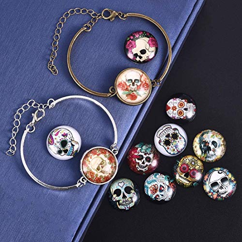 LANBEIDE 50PCS Mixed Color Mosaic Skull Printed Glass Half Round/Flat Back Dome Cabochons for Jewelry Making (25mm-50 Pieces)