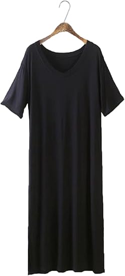 Amazon Co Jp Jiangweiレディース Tシャツ ロングワンピース 半袖 カジュアル 大きいサイズ ｖネック 夏 コットン 無地 服 ファッション小物