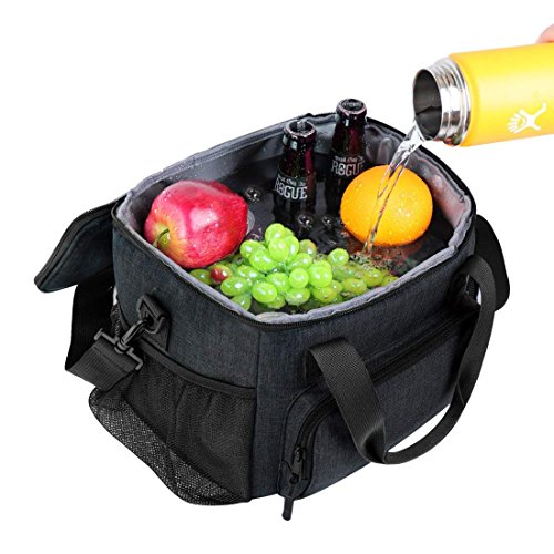 Large Lunch Bag Soft Cooler Bag, Leakproof Insulated Lunch Bag, Adult Big Lunch Box for Men with Shoulder Strap Side Pocket for Outdoor Beach Party Picnic Hiking 15 Cans (Black N12) by F40C4TMP
