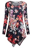 Nandashe Women's Long Sleeves Scoop Neck Dressy Tunic Shirts Hankerchief Hemline Tops