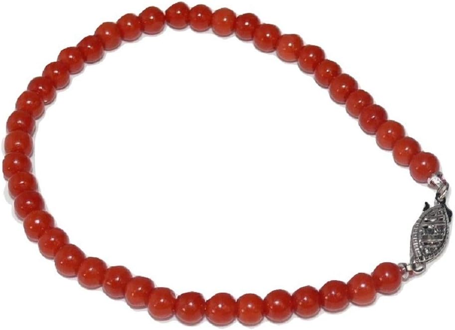 Italian Coral Bracelet with 14k White Gold 7 1/4 Inches