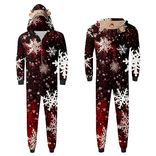 Kingspinner Christmas Family Pajamas Matching Sets Deer Santa Onesie Hooded Jumpsuits Holiday Pajama Set Cozy Xmas Sleepwear