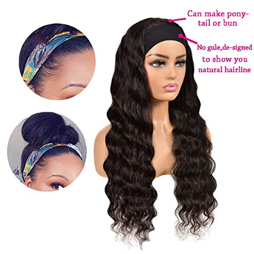 Headband-Wig-Human-Hair-Wigs-Non-Lace-Front-Wigs-Human-Hair-For-Black-Women-Glueless-Machine-Made-Loose-Deep-Wave-Headband-Wigs-Natural-Color-150-Density-20-Inch-Loose-Deep