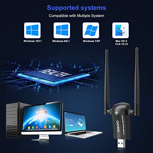 Wireless USB WiFi Adapter for PC, QGOO WiFi Adapter USB 3.0 AC1200 High
