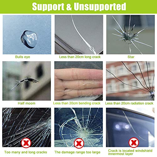 GLISTON Car Windshield Repair Kit Tools for Chips and Cracks, Nicks, Bulls-Eye, Spider Web, Star-Shaped, Half-Moon Crescents