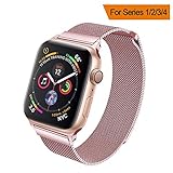 HILIMNY Compatible for Apple Watch Band 38mm 40mm 42mm 44mm, Stainless Steel Mesh Milanese Sport Wristband Loop with Adjustable Magnet Clasp for iWatch Series 1/2/3/4,Rose Pink