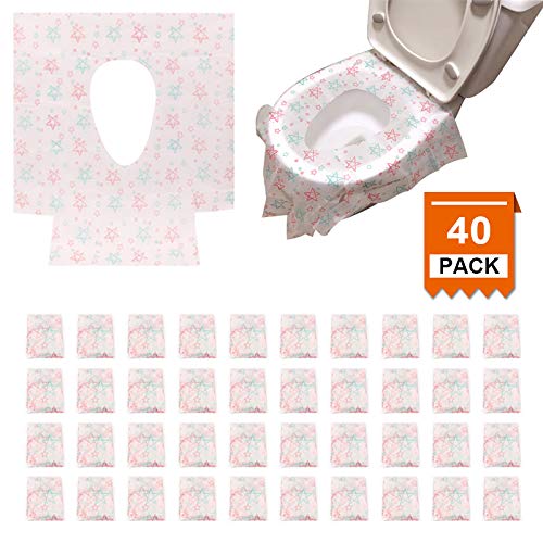 [40 Packs] Disposable Toilet Seat Covers Extra Large Size Potty Seat Cover Perfect for Adults Toddlers and Kids Potty Training with Individually Wrapped Home Travel Use (Star) - Thumbnail 7