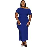 YeGine Women Plus Size Bodycon Long Dress Off Shoulder Sexy Slim Elegant Dresses