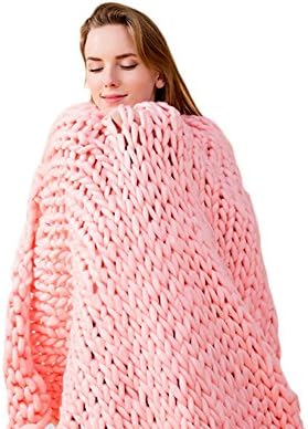 ACARPO Chunky Knit Blanket Handwoven Wool Yarn Knitting Throw Bed Sofa Super Warm Home Decor Pink 40"x79"