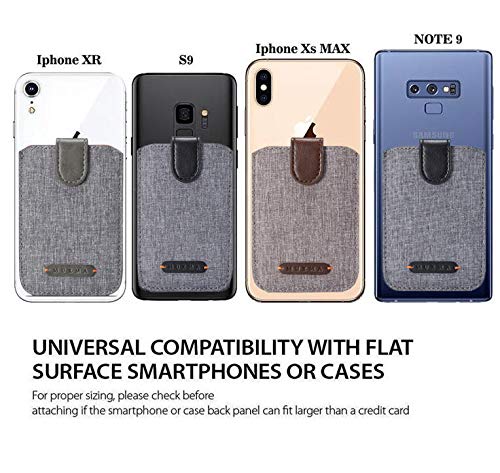 Card Holder for Back of Phone RFID Blocking 5 Pull Credit Card Cash Cell Phone Wallet Pocket Canvas Pu Leather Stick-On ID Case for iPhone/Android/Samsung/Smartphones (Black)