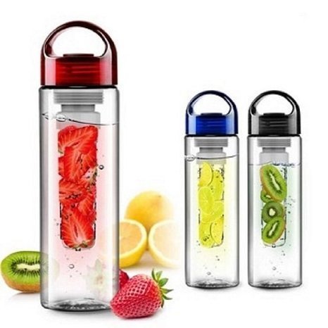Water Bottle Fruit Infuser Tritan Plastic BPA Free Leak Proof Durable (Black)