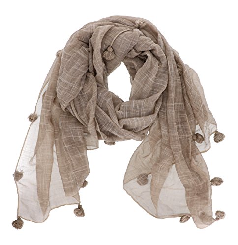SOLID TASSEL FRINGE SCARF WRAP-Khaki