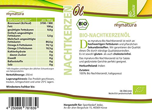 Mynatura Bio Nachtkerzenöl 250ml I Nativ I Kaltgepresst I Vegan I Essentielle Fettsäuren I Glutenfrei I Cholesterinfrei… – Bild 4