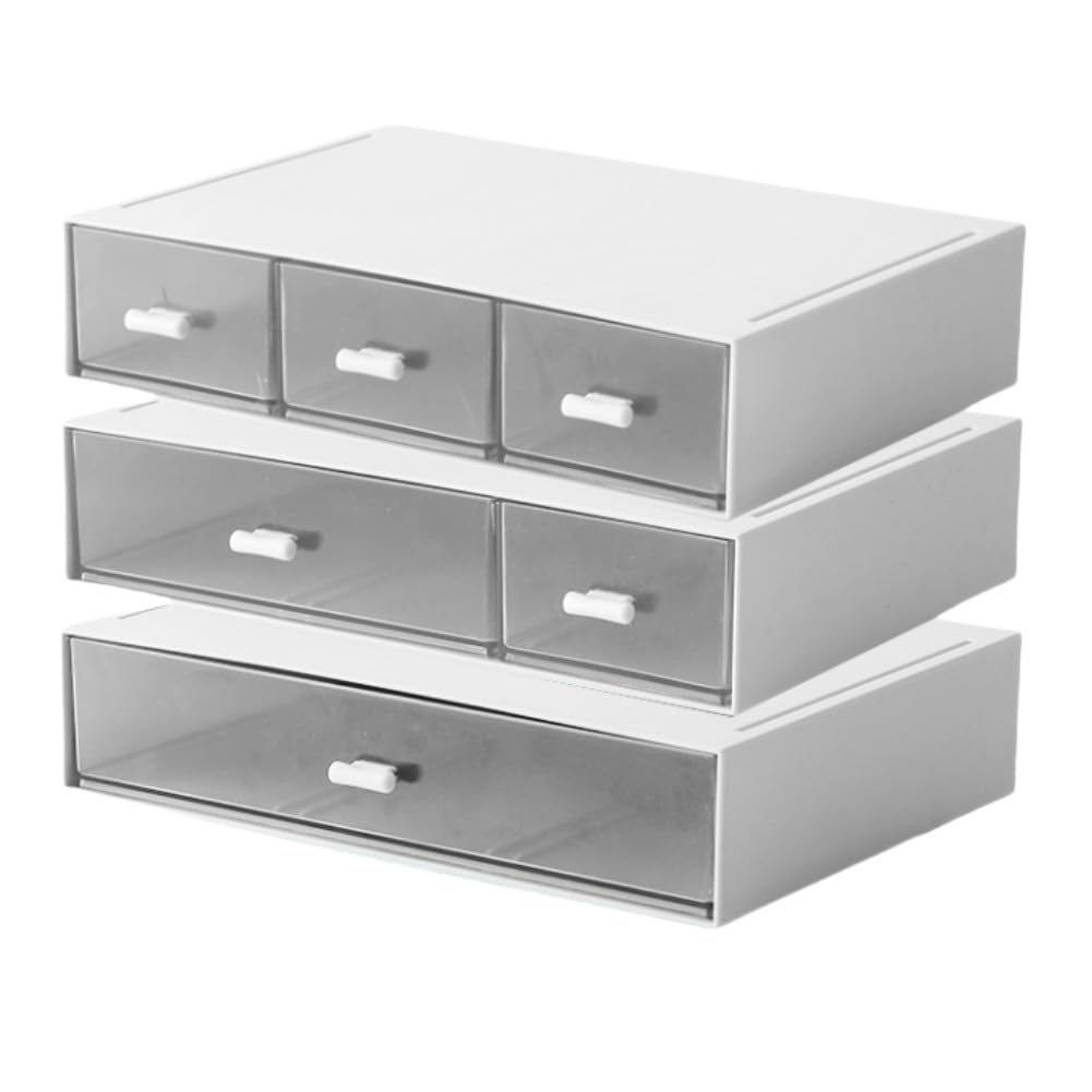 Stackable Desk Organizer with 6 Drawers, 3 Tier Plastic Desk Storage Box Desktop Drawers, Makeup Storage, Desk Organizer and Accessories (White)