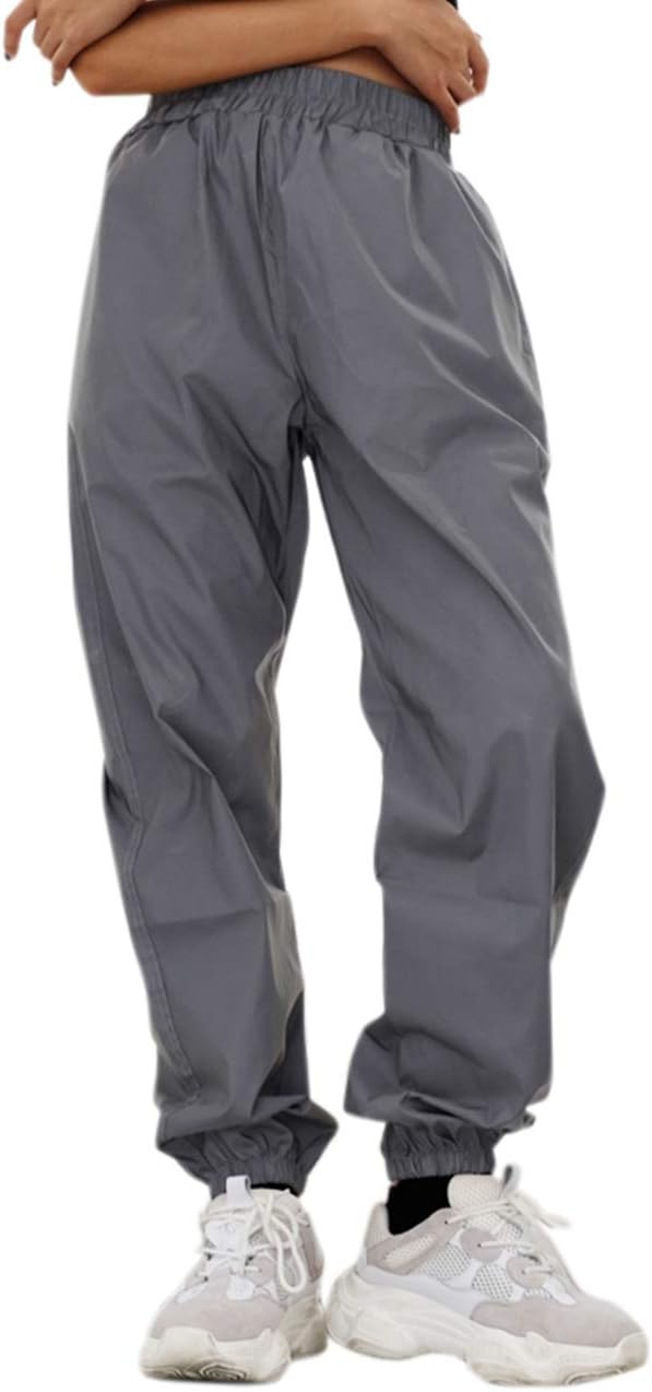 CUUL Reflective Pants Fashion Women Night Jogger Sweatpants Casual Loose Activewear for Hip Hop, Club, Jogging High Visibility Running Trouser Fluorescent Pants Gray