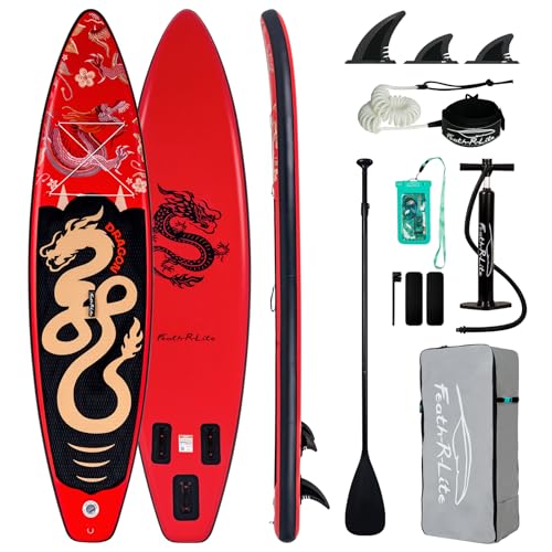 FEATH-R-LITE Tavole da Stand Up Paddle Gonfiabili Paddleboard Multifunzionale con Pompa Manuale, Zaino SUP, Guinzaglio, Pagaia Regolabile, Per Adulti, Tutti i Livelli di Abilità