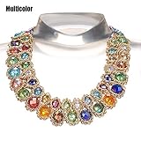 AWAYTR Ladies Choker Necklace Gold Tone Fashion Statement Big Multi Color Crystals Multi Color