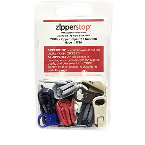 ZipperStop Wholesale Distributor YKK® Zipper Repair Kit Solution, YKK® #5 Molded Reversible Fancy Pulls Vislon Slider Made in USA (Assorted Color 10pcs)