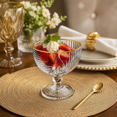 Jogo 6 Taças de Sobremesa de Vidro Borda Dourada Fio de Ouro 330ml Taças para Sorvete Mousse e Pudim com Design Imperial Elegante