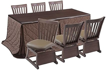 Amazon ハイタイプこたつ ダイニングコタツ こたつ楓 かえで 180センチ幅 長方形 椅子6脚 布団の8点セット ダークブラウン色 Sanukiya こたつテーブル