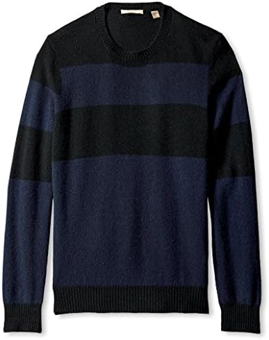 Cashmere Addiction Men's Colorblock Stripe Crew Neck Sweater, Black Combo, S