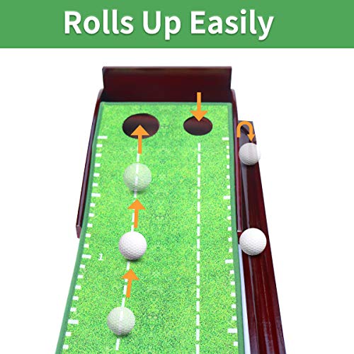 MESIXI Wood Golf Putting Mat Green with Auto Ball Return System