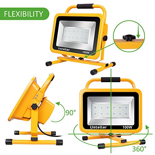 Ustellar 10000LM 100W LED Work Light (1000W Equivalent), 2 Brightness Levels, Waterproof Flood Lights, 25ft Cord with Plug, Stand Working Lights for Workshop, Construction Site, 5000K Daylight White - Thumbnail 3