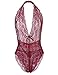 ADOME Women One Piece Lingerie Lace Teddy V Neck Bodysuits Halter Babydoll, Style 1-Dark Red, Medium