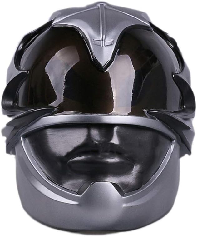 QQWE Power Rangers Warrior Mask Helmet Movie Game Cosplay Mask Halloween Performance Theme Party Cosplay Props Latex PVC Headgear,SilverPVC-OneSize