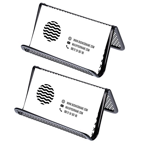 image for TecUnite 8 Pack Black Metal Mesh Business Card Holder Desk Business Ca